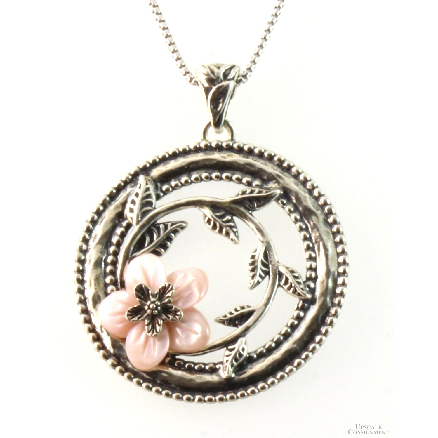 Sterling Silver Carved Mother of Pearl Flower Necklace – Upscale