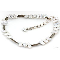 Lake Biwa Japan Pearls, Labradorite, Embossed Sterling Necklace