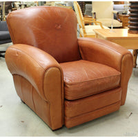Cognac Leather Club Chair w/Storage Ottoman