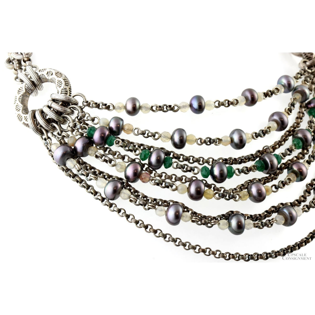 Stephen Dweck Multi-Strand Sterling Silver Necklace with Gray Pearls & Mixed Gemstones