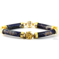 Natural Sodalite Link Bracelet with Gold Tone Accents - Safety Chain