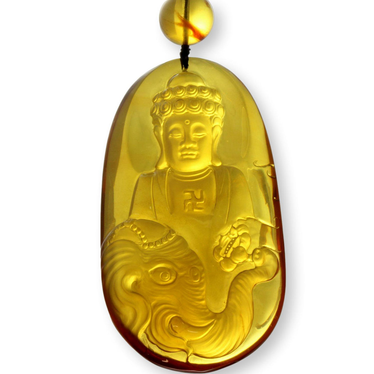 Carved Buddha Cameo Pendant Burmese Myanmar Amber, Silk Cord