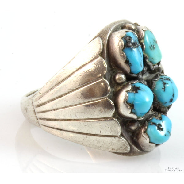 Turquoise Nugget Cluster Sterling Silver Men's Ring