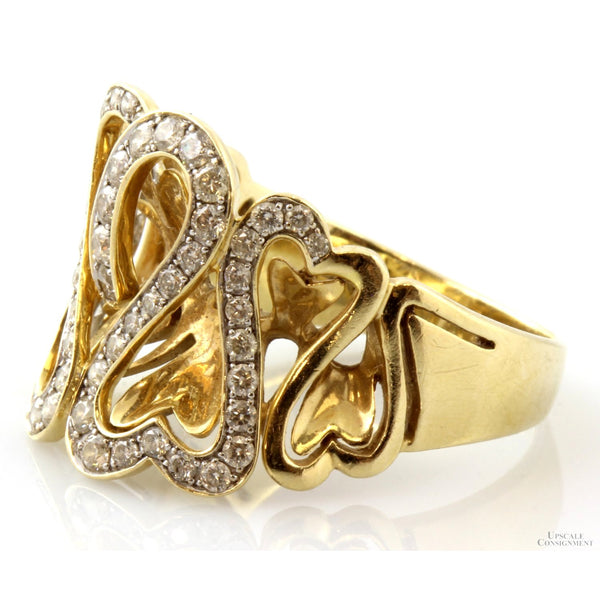 Art Nouveau Swirling Hearts 14K Gold 1.5ctw Diamond Ring