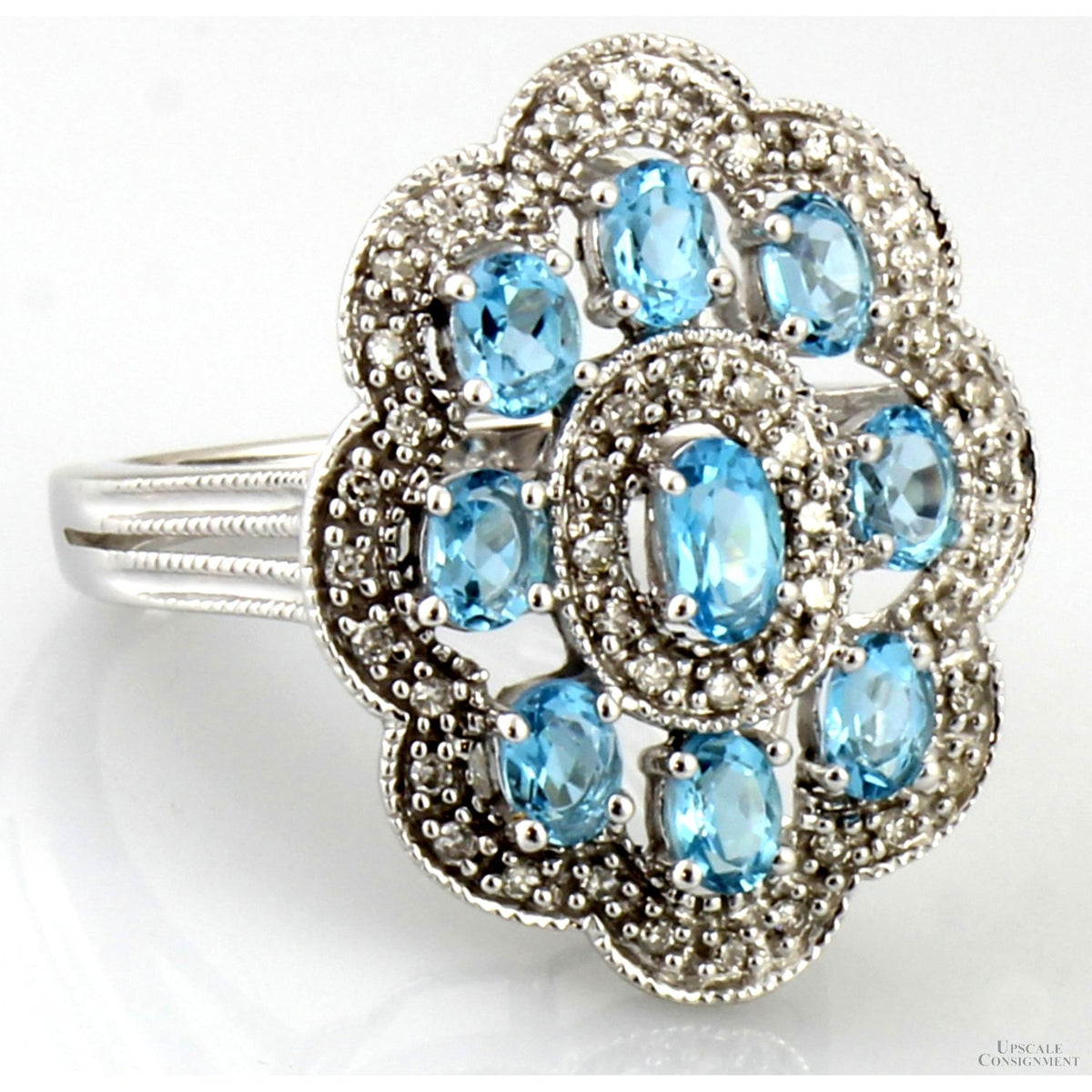Italian Blue Topaz & Diamond Cluster Ring in 10K Gold by Milor