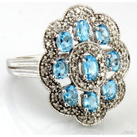 Italian Blue Topaz & Diamond Cluster Ring in 10K Gold by Milor