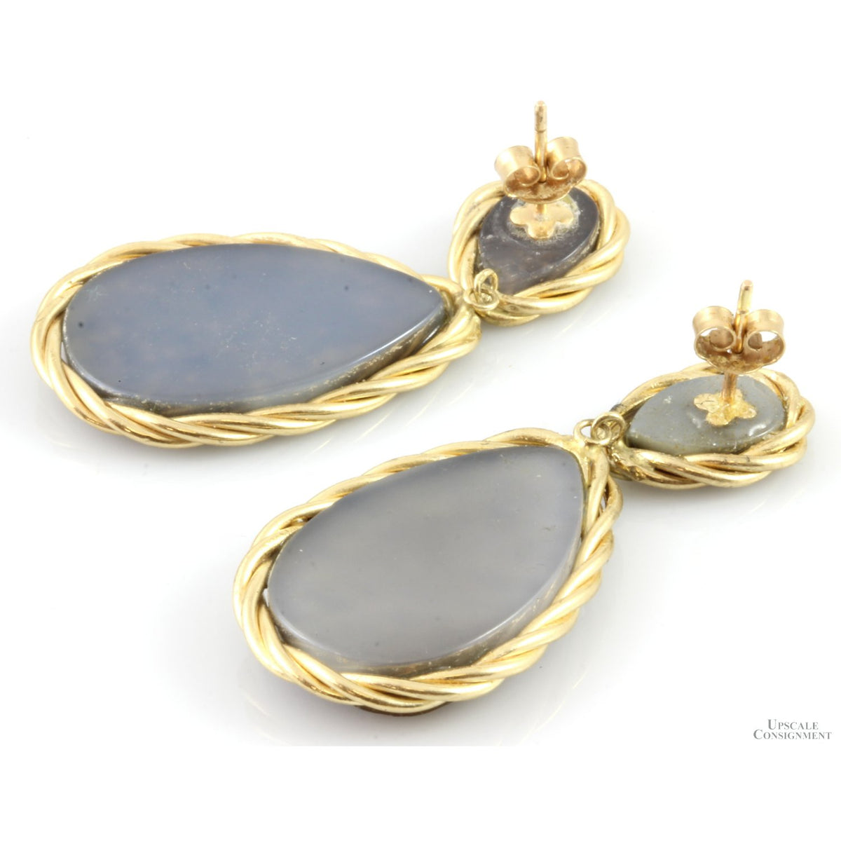 14K Yellow Gold Pear Shaped Titanium Druzy Doublet Earrings