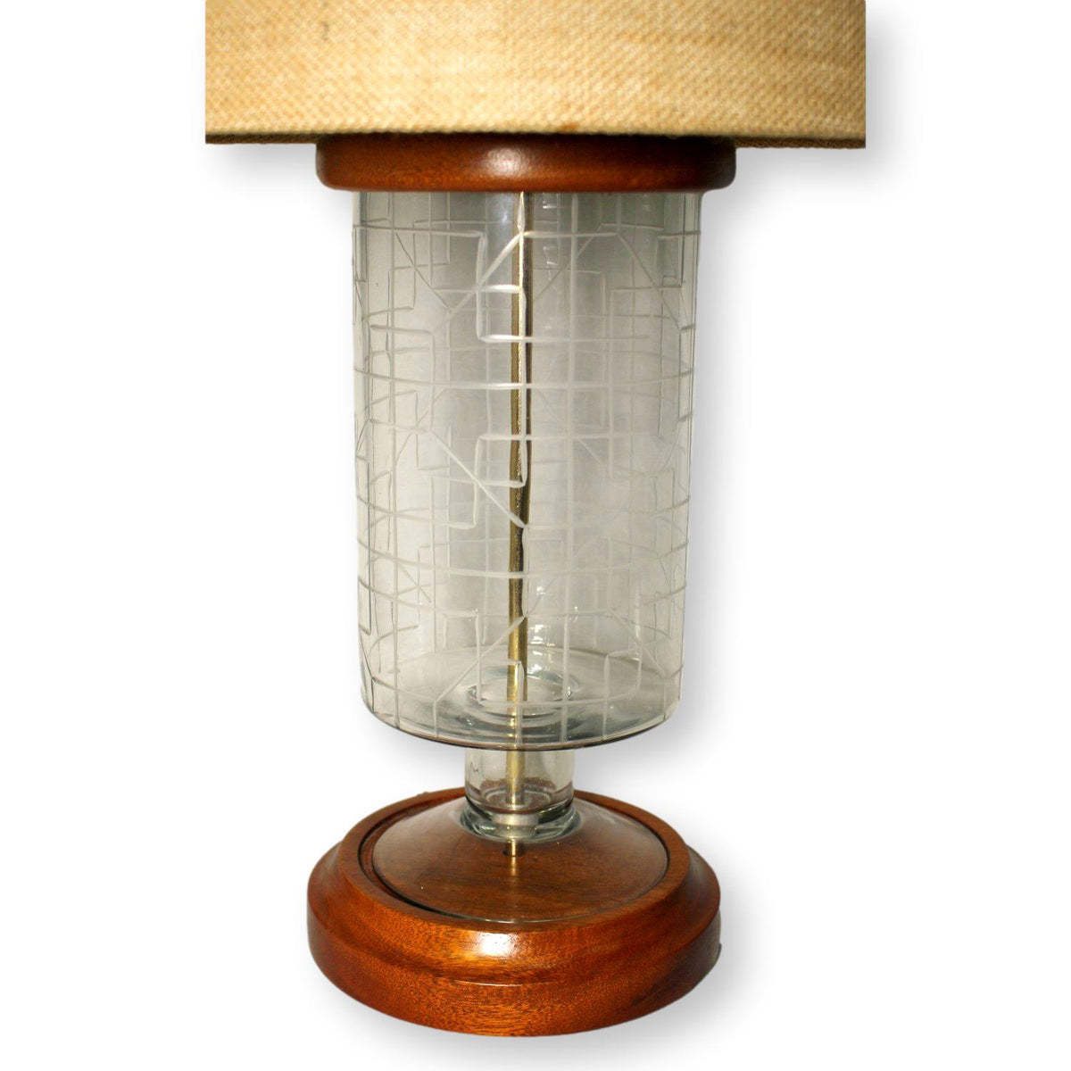 Etched Glass Table Lamp w/Burlap Shade