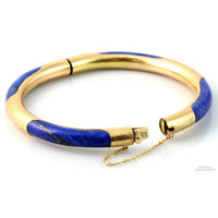 Vintage 14K Gold & Lapis Hinged Bangle | Natural Pyrite Inclusions