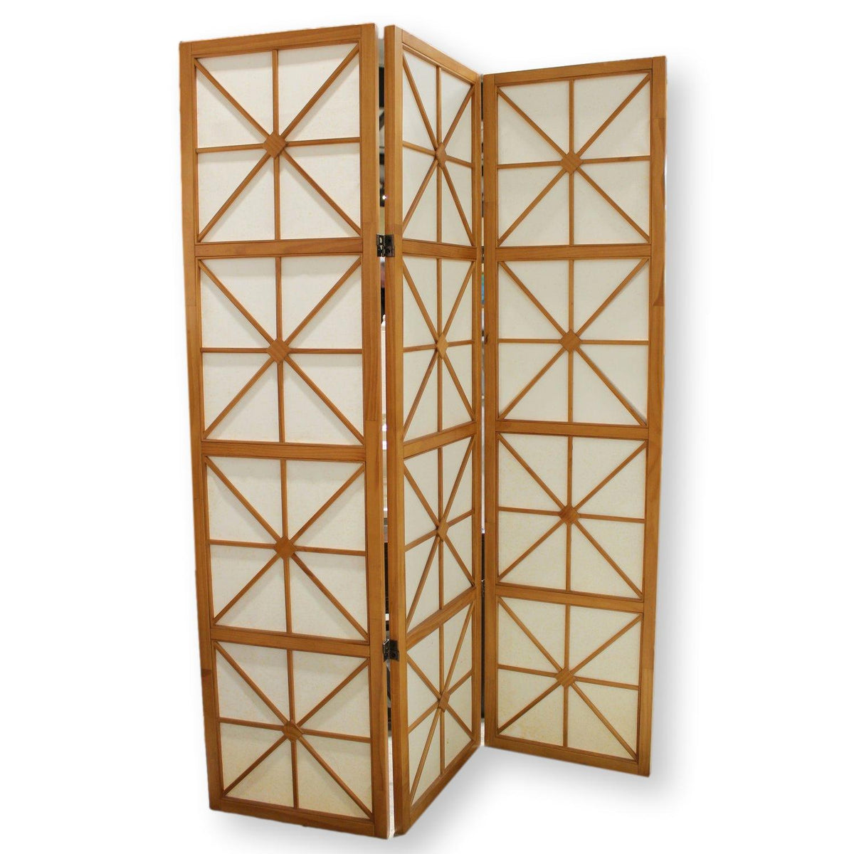3 Panel Blond Wood & Fabric Room Divider