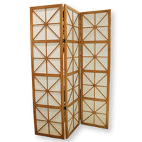 3 Panel Blond Wood & Fabric Room Divider
