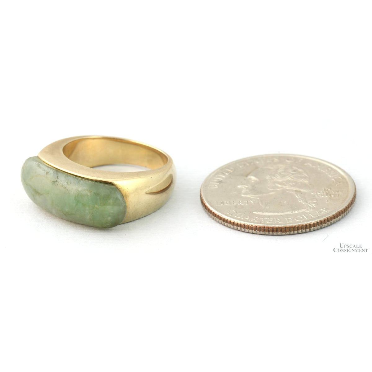 14K Yellow Gold Green Jadeite Saddle Ring – Natural Jade
