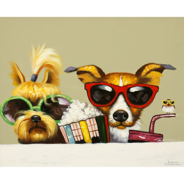 Original Painting Whimsical 2 Dogs In Sunglasses