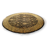 7' Indo Persian Round Black & Gold Area Rug