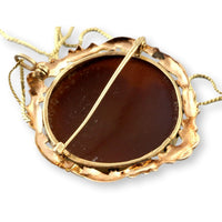 10K Yellow & Rose Gold Hand-Carved Shell Cameo Convertible Brooch Pendant with 14K Gold Chain
