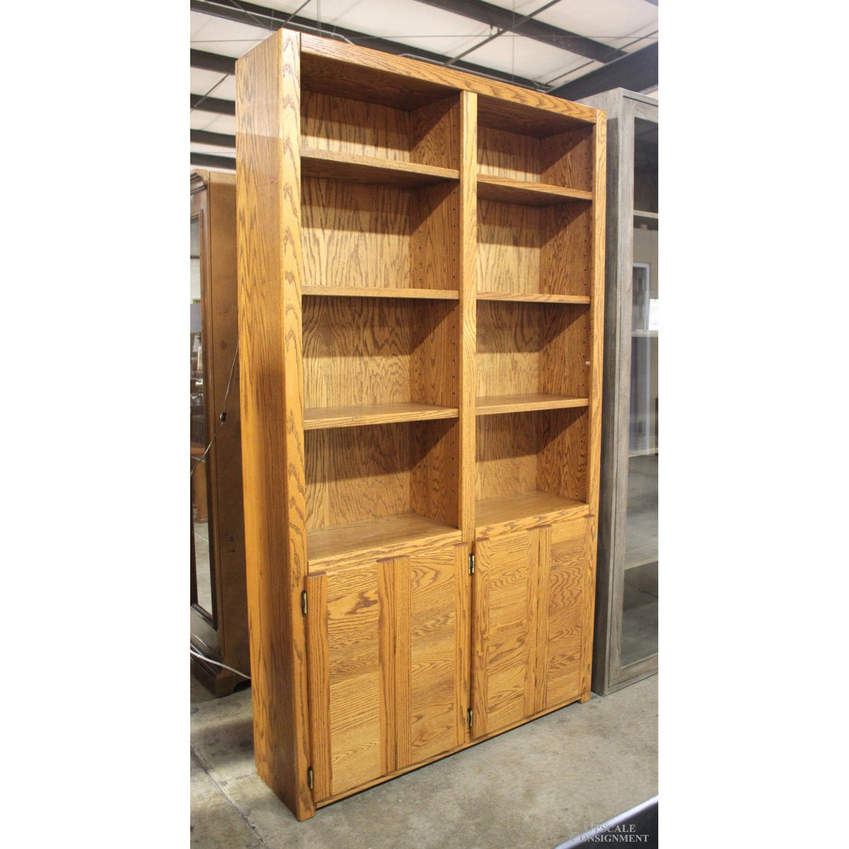 Oak Double Bookcase w/Cabinet