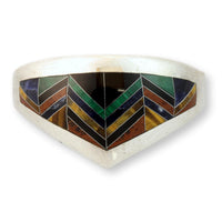 Vintage Mexican 950 Fine Silver Multi-Stone Inlay Hinged Bangle Bracelet