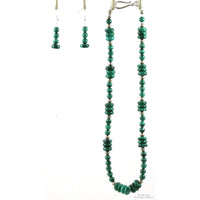 Malachite & Sterling Silver Bead Necklace & Drop Earring Set