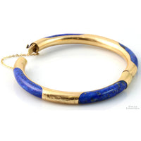 Vintage 14K Gold & Lapis Hinged Bangle | Natural Pyrite Inclusions
