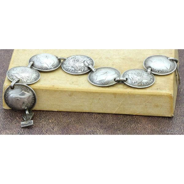 WWII Australian Sterling Silver Coin Trench Art Bracelet 1940–43
