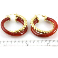 14K Yellow Gold Electroplate Carnelian Double Hoop Earrings