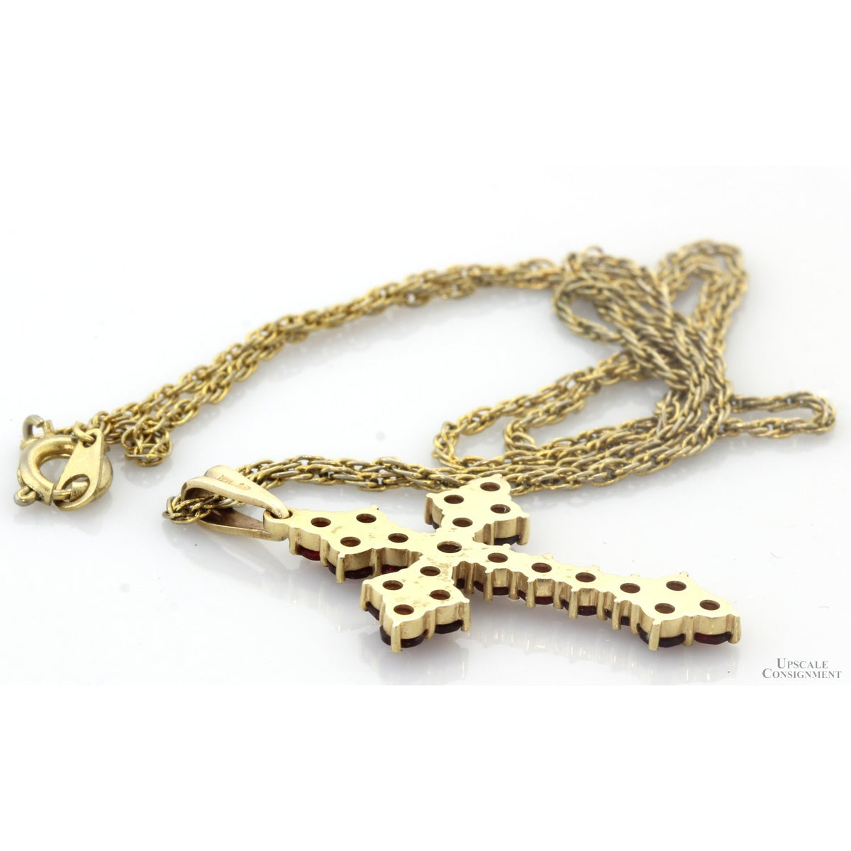 14K Yellow Gold 2.9ctw Garnet Cross 18" Gold-Tone Chain