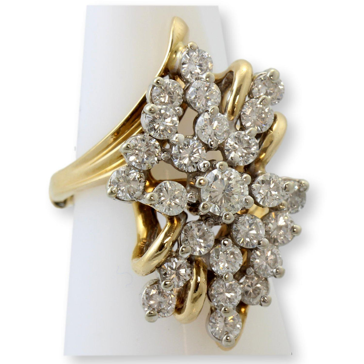 Vintage 14K Gold 3.35 CTW Diamond Waterfall Cocktail Ring | Natural Diamond Estate Statement Ring