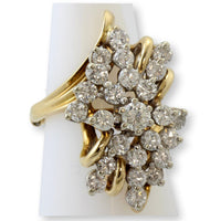 Vintage 14K Gold 3.35 CTW Diamond Waterfall Cocktail Ring | Natural Diamond Estate Statement Ring