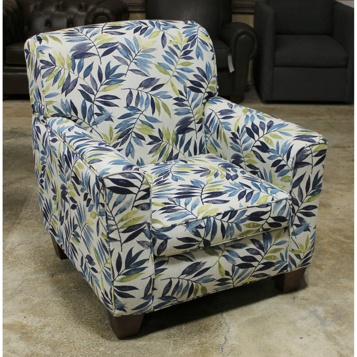 Blue & Cream Leaf Print Club Chair