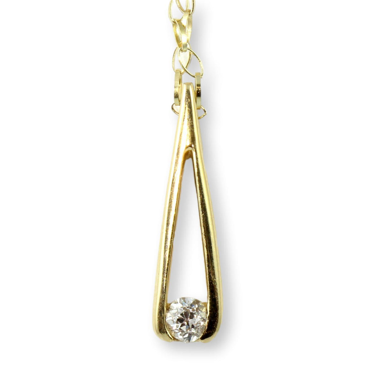 14K Gold .15ct Old Mine Cut Diamond Teardrop Pendant Necklace