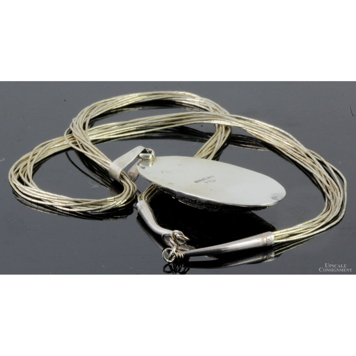 Navajo Henry Davis Sterling Silver Kokopelli Storyteller Pendant Necklace 12K Gold Overlay Liquid Silver 20”