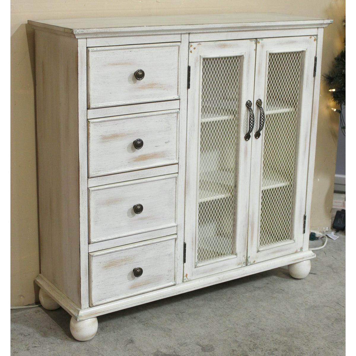Hand-Rubbed Whitewash Narrow Cabinet w/Drawers