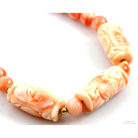 Salmon & Angel Skin Coral Jewelry Set - Carved  Shou Barrel Beads