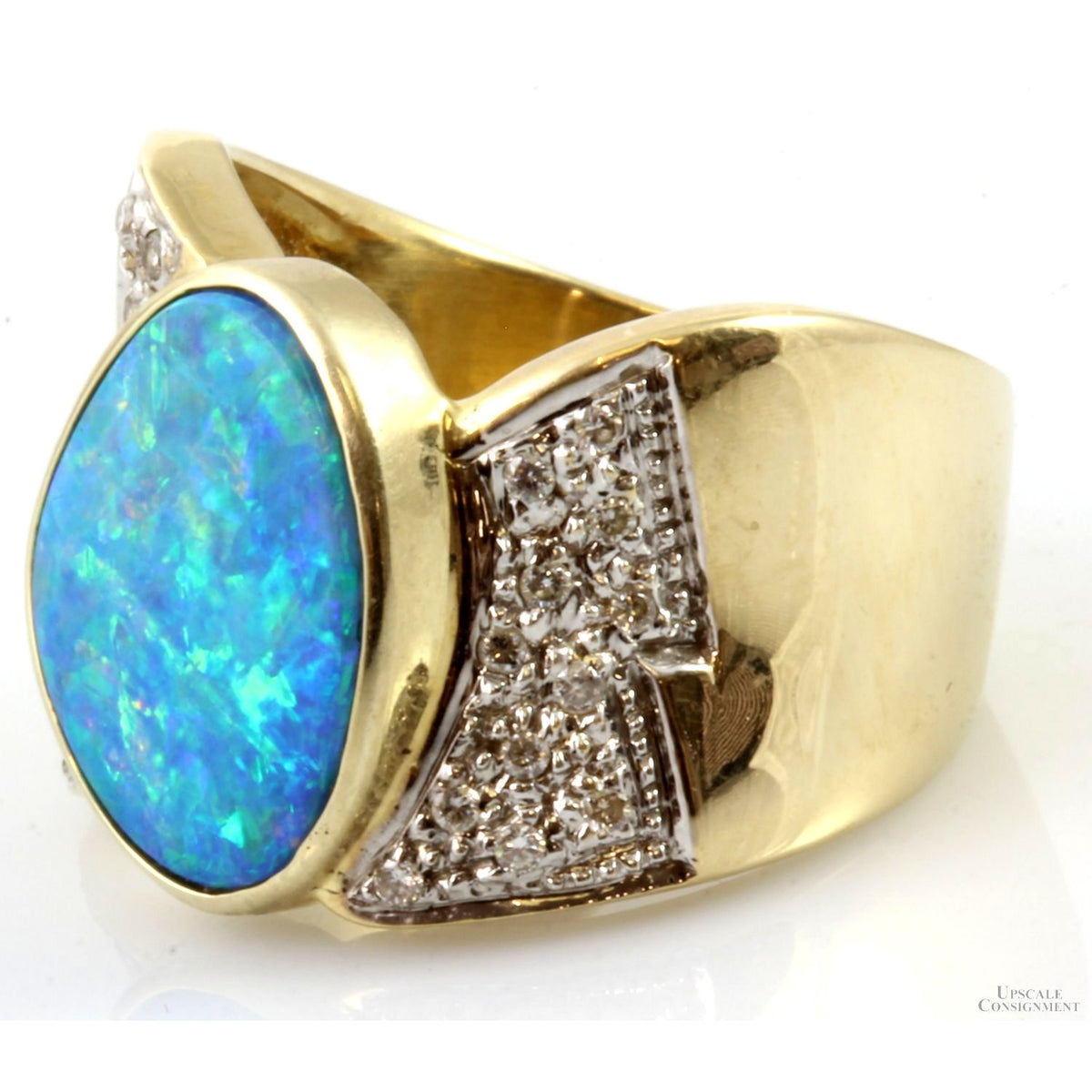 Natural Black Boulder Opal & Diamond 14K Yellow & White Gold Ring