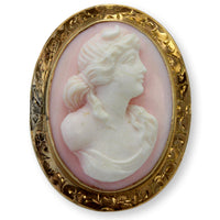 High-Relief Shell Cameo Brooch 14K Gold Engraved Frame