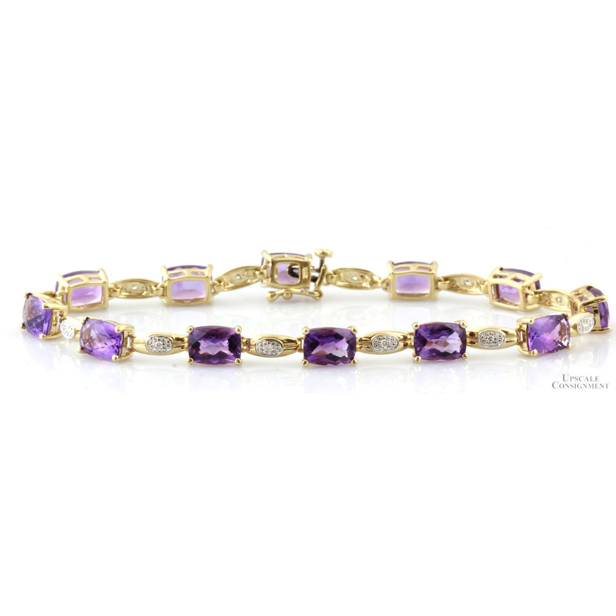 8.52ctw Amethyst & Diamond 10K Yellow Gold Link Bracelet
