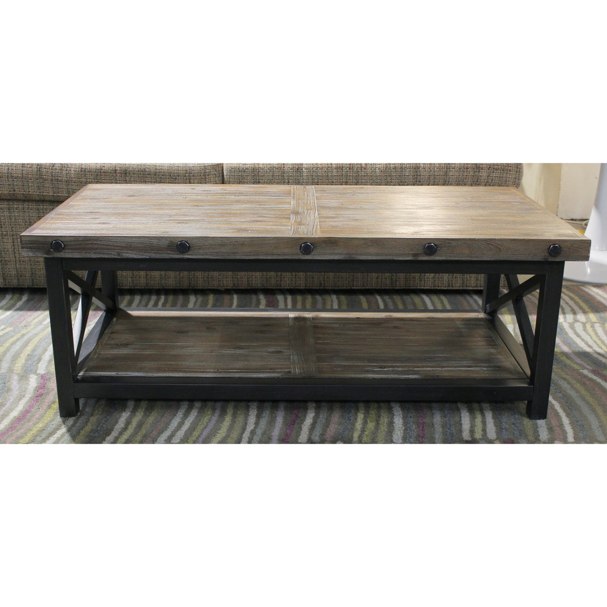 Rustic Plank Top Metal & Wood Coffee Table