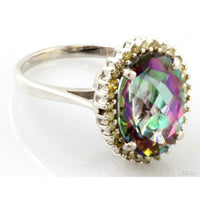 14K Gold 6.75ct Mystic Topaz .30ctw Topaz Halo Ring