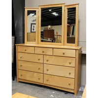 Maple Double Dresser w/Tri-Fold Mirror