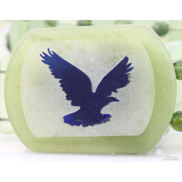 Vintage Green Chalcedony Belt Eagle Motif Buckle Steel Clasp