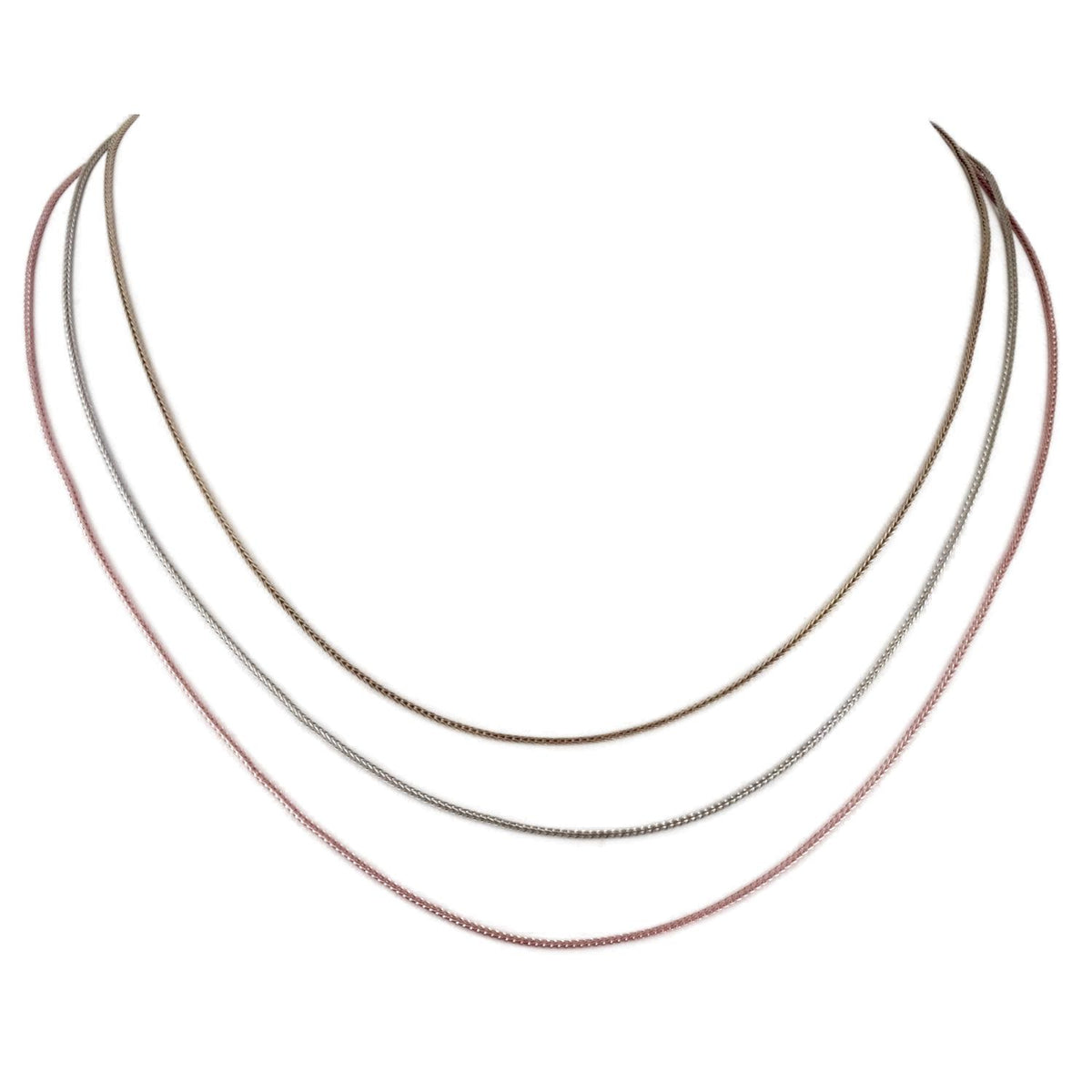 14K Tri-Color Gold Graduated Length Wheat Chain Necklace