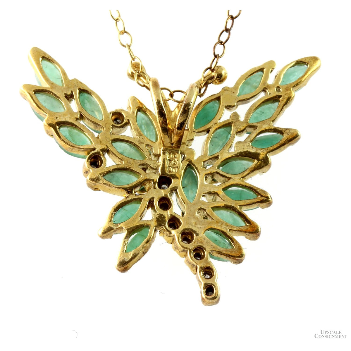 3.00ctw Emerald & Diamond Butterfly 18K Gold Vermeil Necklace