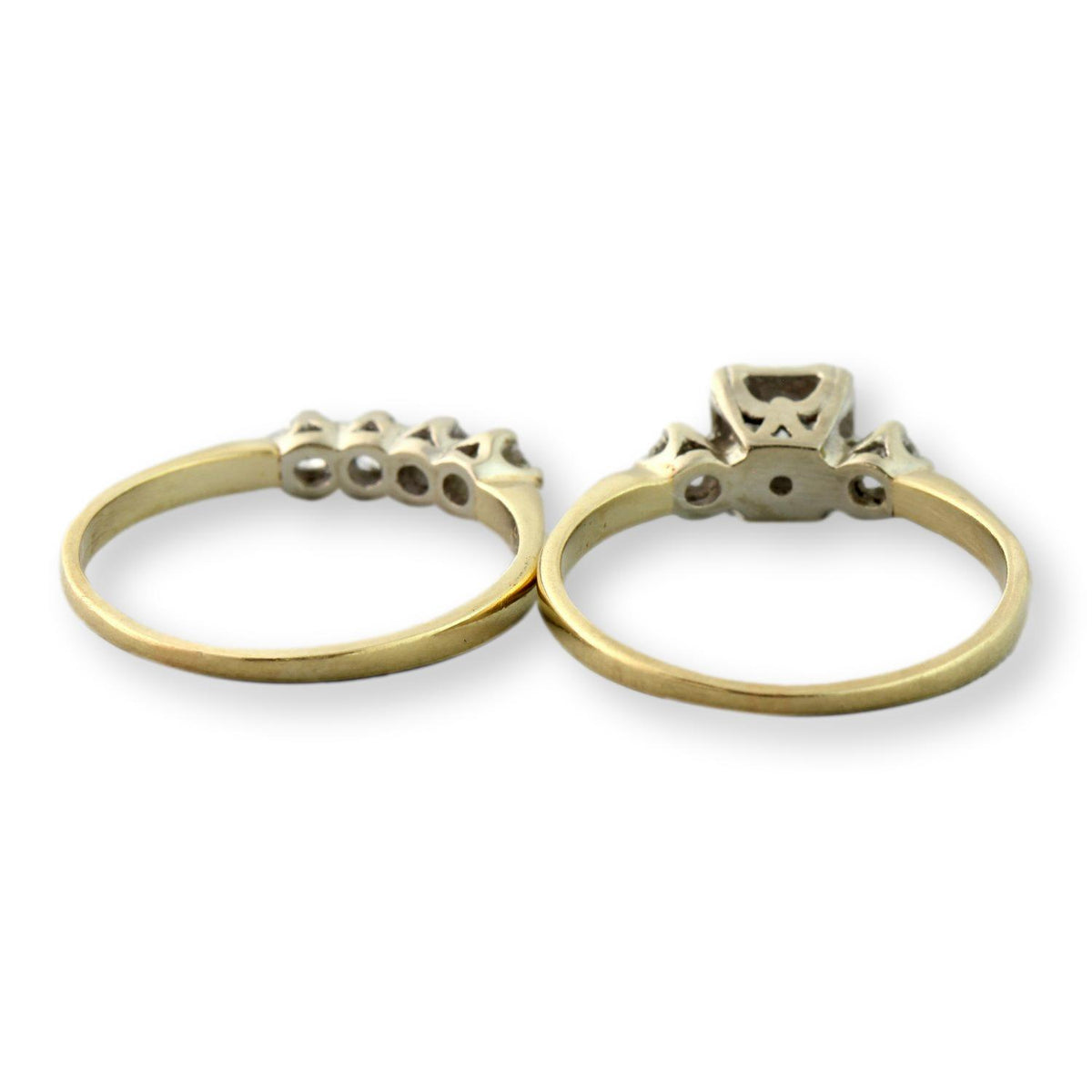 Vintage 14K Diamond Engagement & Wedding Band Set