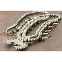 Zuni Needlepoint Turquoise & Sterling Silver Squash Blossom Necklace