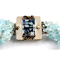Aquamarine & Goshenite Strand - Opal Inlay Sterling Silver Clasp