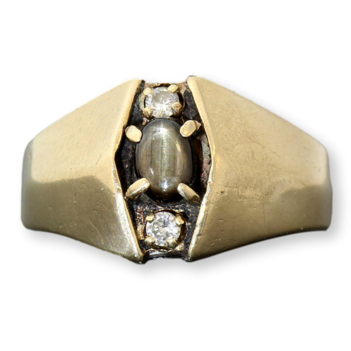 .57 Black Cats Eye Star Sapphire .10ctw Diamond 10K Gold Ring