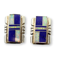 Sterling Silver Blue Lapis & White Opal Inlay Earrings