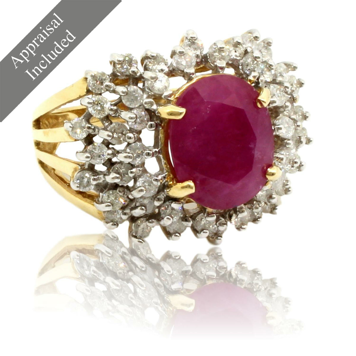 6.07ct Natural Ruby 1.43ctw Brilliant Diamond 14K Yellow Gold Ring