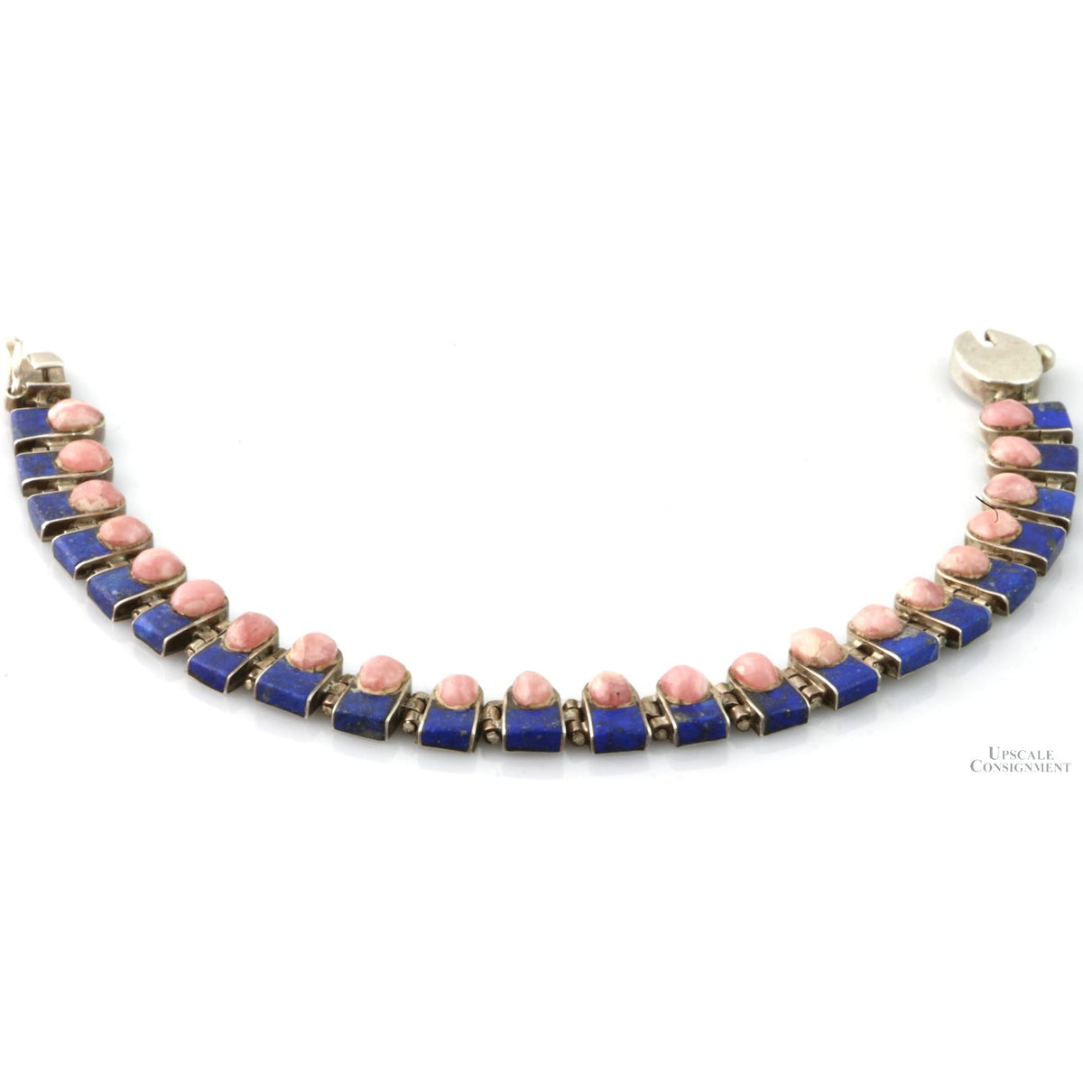 Vintage Chilean 950 Silver Lapis & Rhodochrosite Bracelet