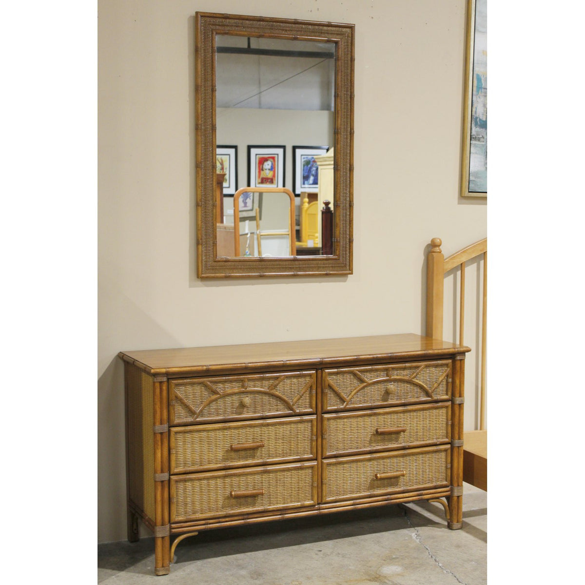 Henry Link Rattan & Bamboo Dresser w/Mirror